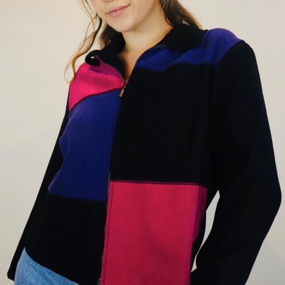 80’s Velour Pink Purple and a Black Collared ZipUp - Picture 2 of 4